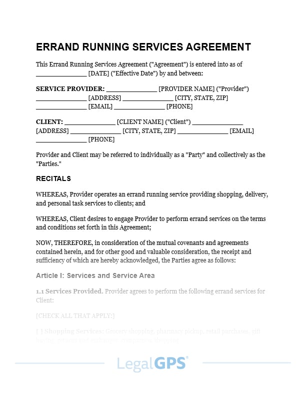 Errand Running Services Agreement IMAGE