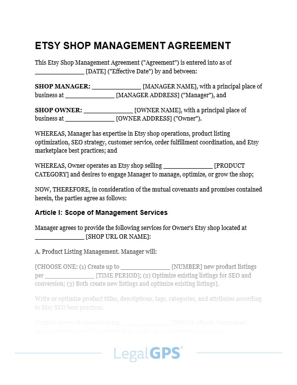 Etsy Shop Management Agreement IMAGE
