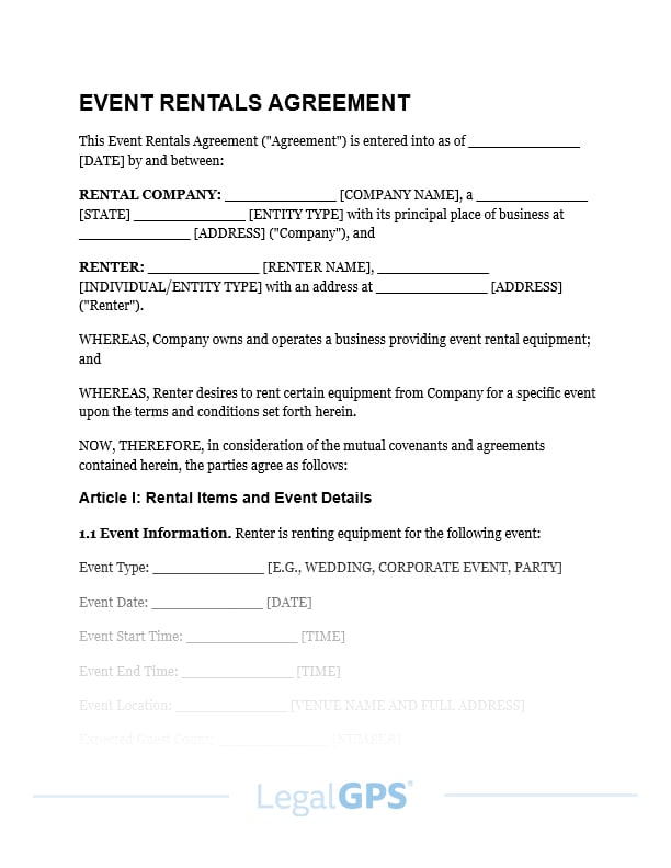 Event Rentals Agreement (tables, chairs, tents) IMAGE