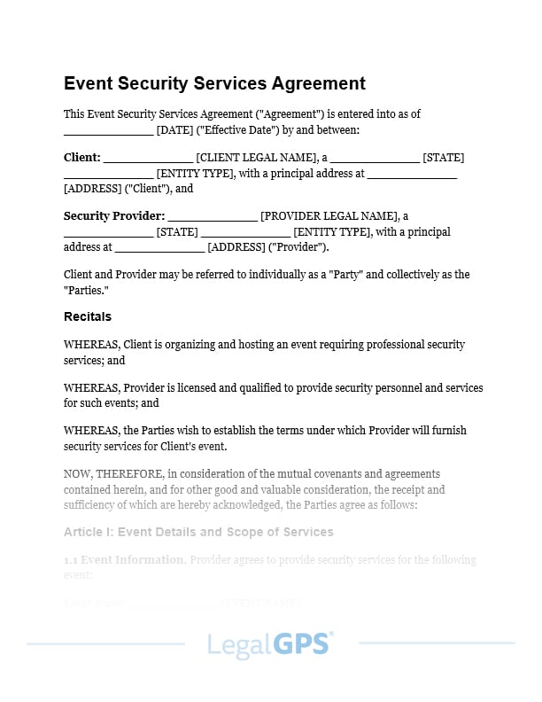 Event Security Services Agreement IMAGE