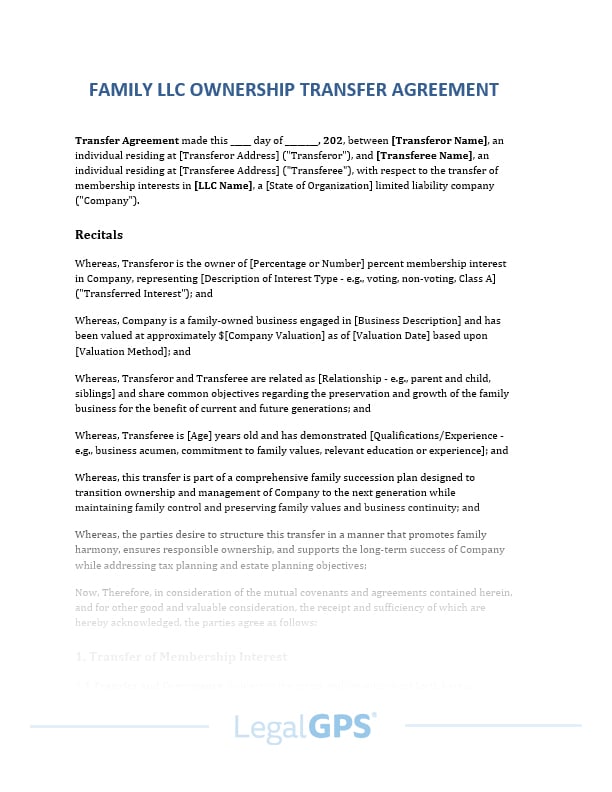 Family LLC Ownership Transfer Agreement IMAGE