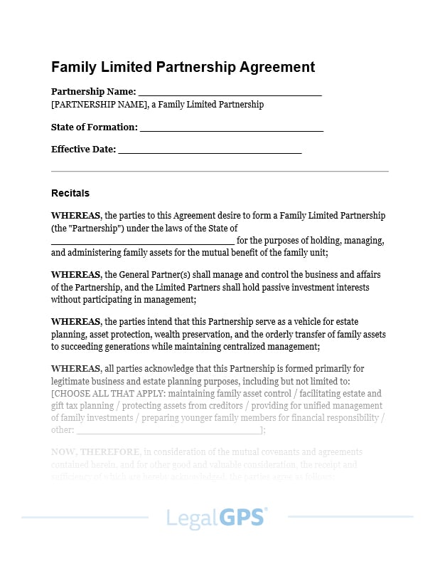 Family Limited Partnership (FLP) Agreement IMAGE