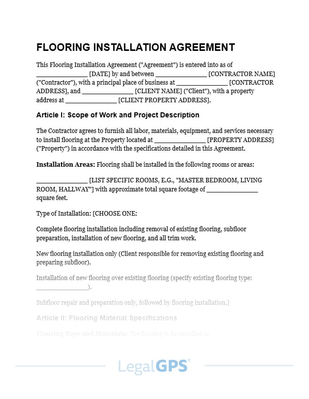 Flooring Installation Agreement IMAGE