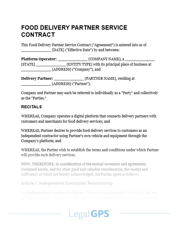 Food Delivery Partner Service Contract IMAGE