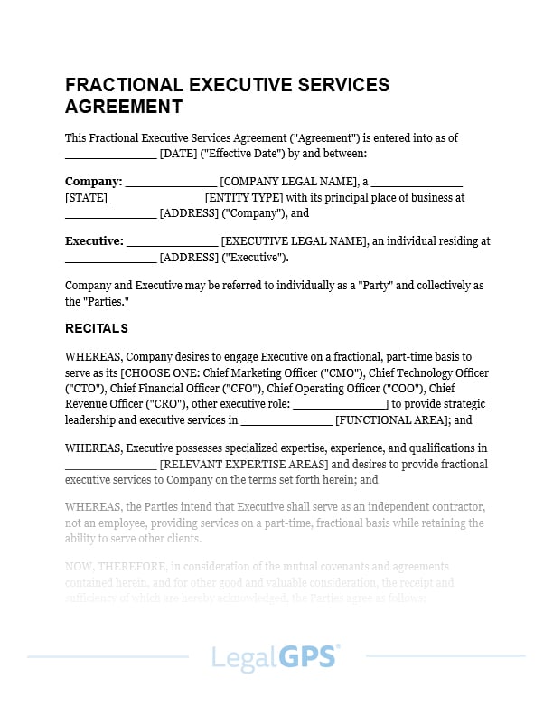 Fractional Executive Services Agreement (CMO or CTO or CFO) IMAGE