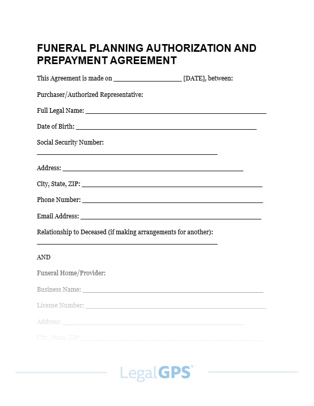 Funeral Planning Authorization and Prepayment Agreement IMAGE