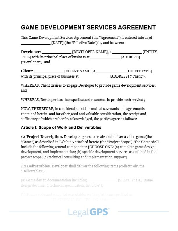 Game Development Services Agreement IMAGE