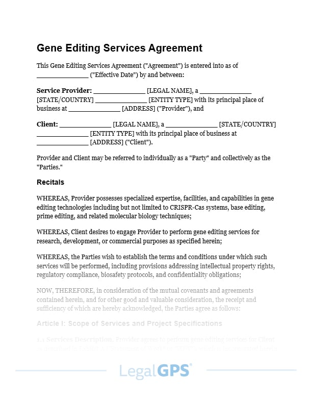Gene Editing Services Agreement (research or commercial) IMAGE