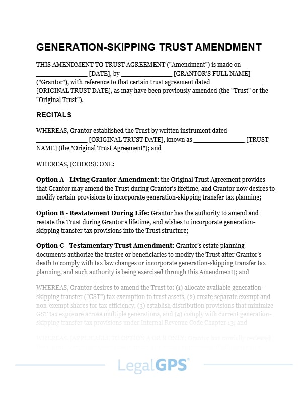 Generation-Skipping Trust Amendment IMAGE