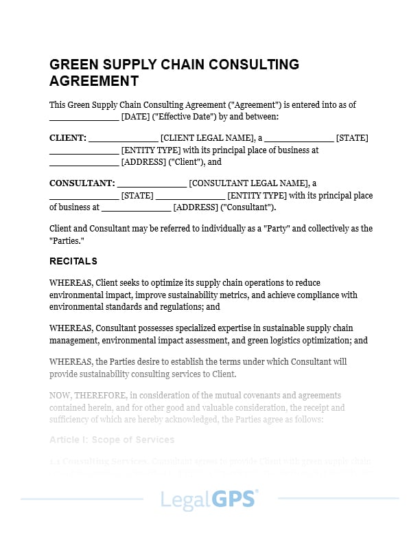 Green Supply Chain Consulting Agreement IMAGE