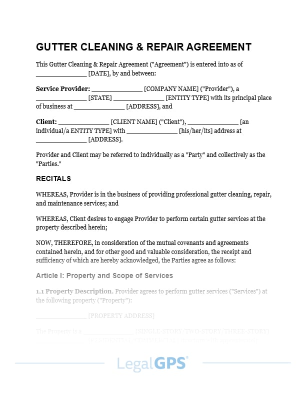 Gutter Cleaning & Repair Agreement IMAGE