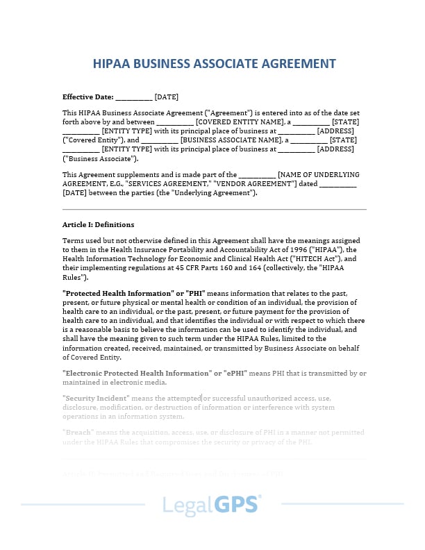 HIPAA BUSINESS ASSOCIATE AGREEMENT IMAGE