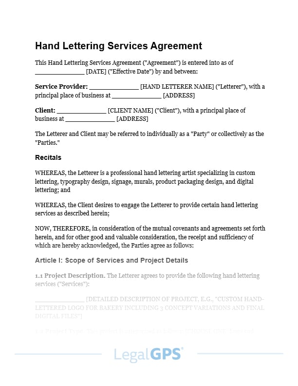 Hand Lettering Services Agreement IMAGE