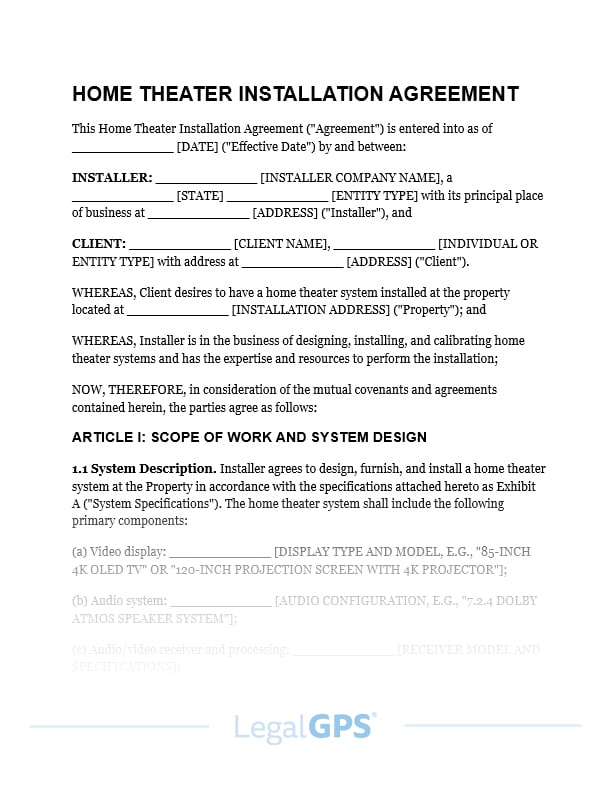 Home Theater Installation Agreement IMAGE
