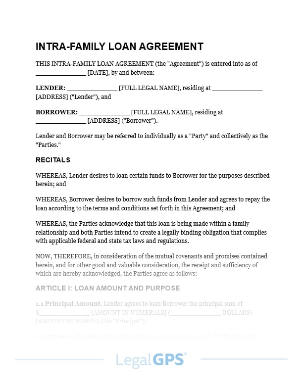 Intra-Family Loan Agreement IMAGE