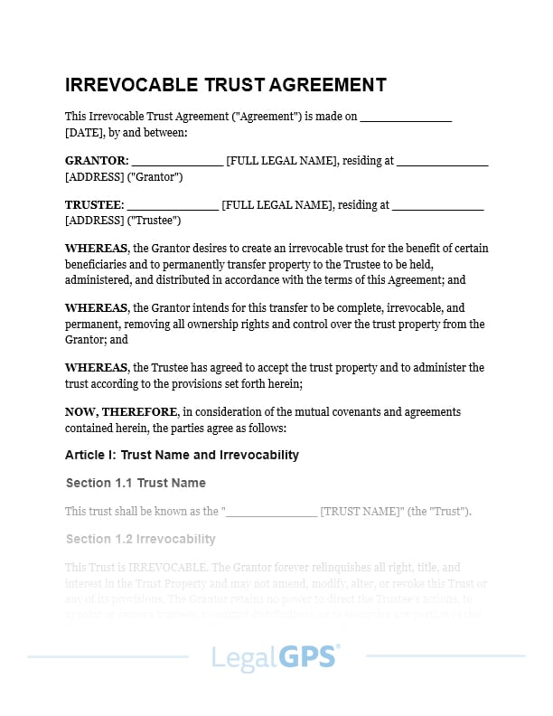 Irrevocable Trust Agreement (General) IMAGE
