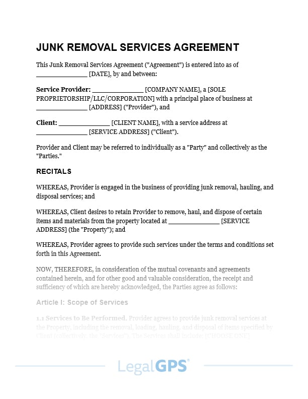 Junk Removal Services Agreement IMAGE