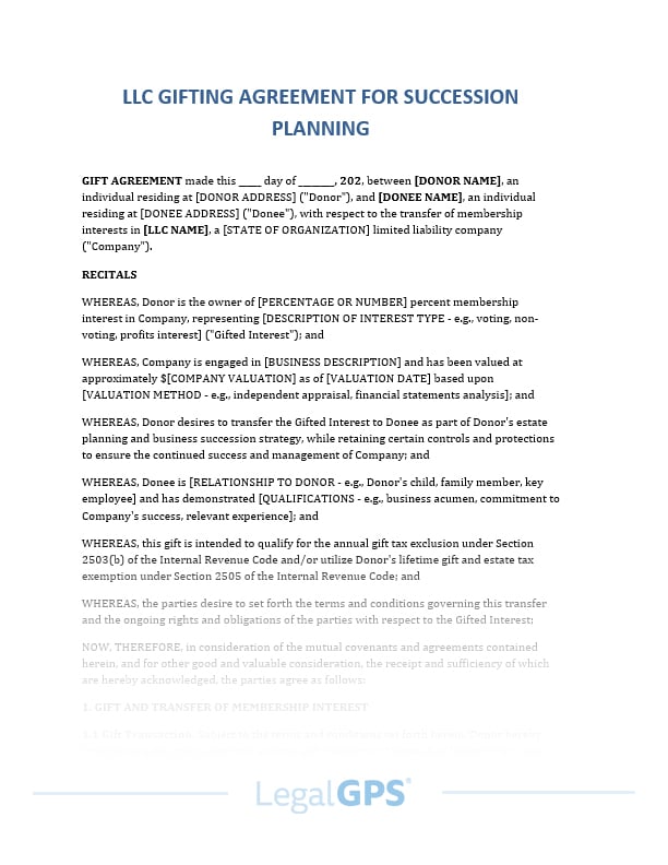 LLC Gifting Agreement for Succession Planning IMAGE