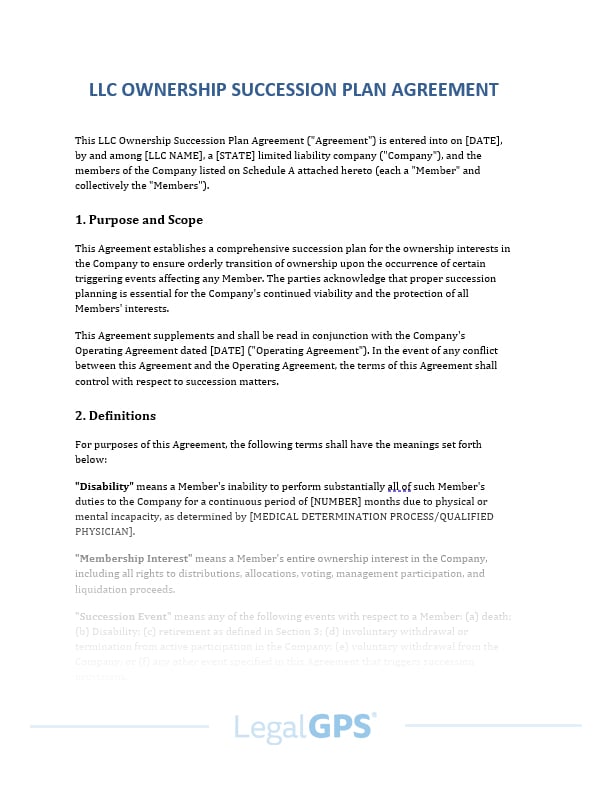 LLC Ownership Succession Plan Agreement IMAGE