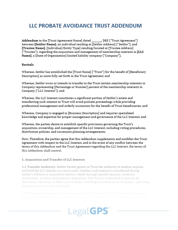 LLC Probate Avoidance Trust Addendum IMAGE