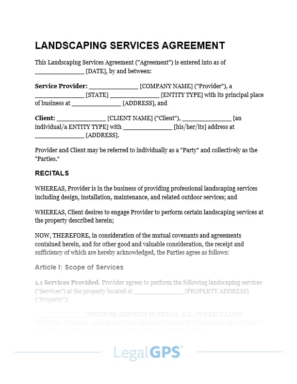 Landscaping Services Agreement IMAGE