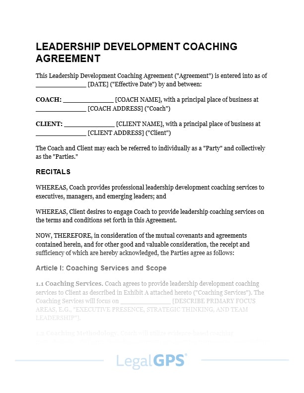 Leadership Development Coaching Agreement IMAGE