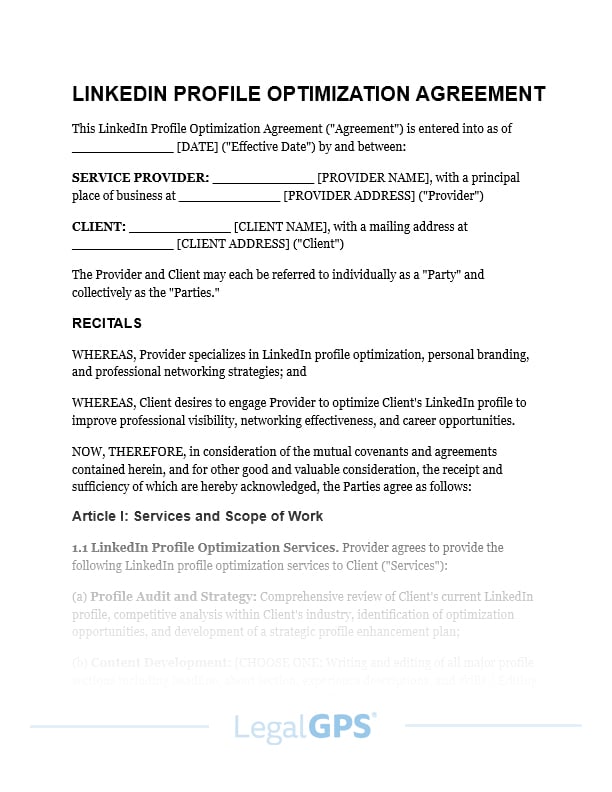 LinkedIn Profile Optimization Agreement IMAGE