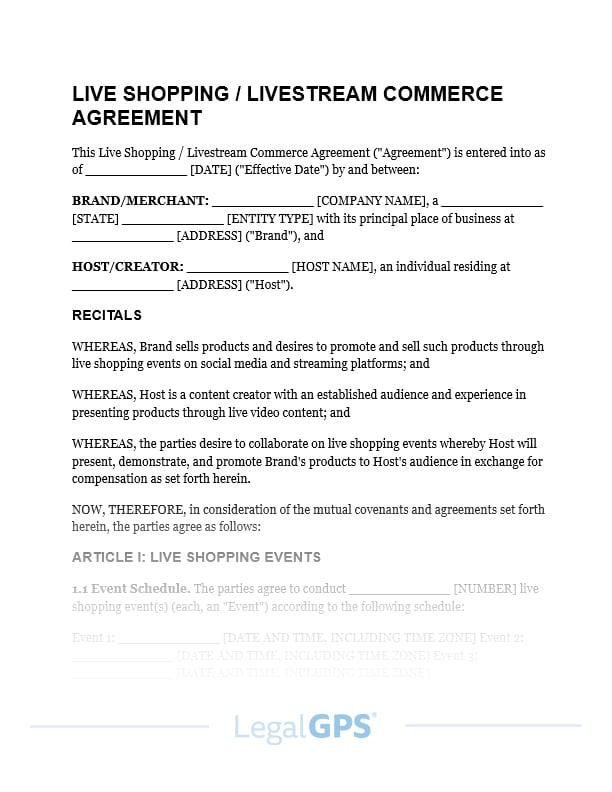 Live Shopping or Livestream Commerce Agreement IMAGE