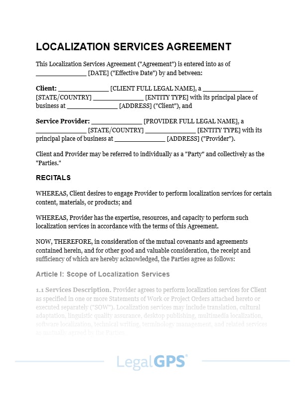 Localization Services Agreement IMAGE