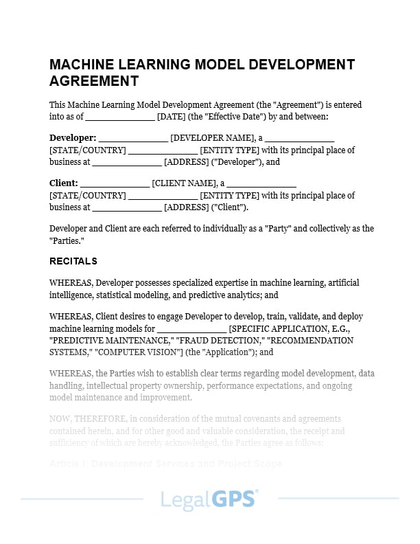 Machine Learning Model Development Agreement IMAGE