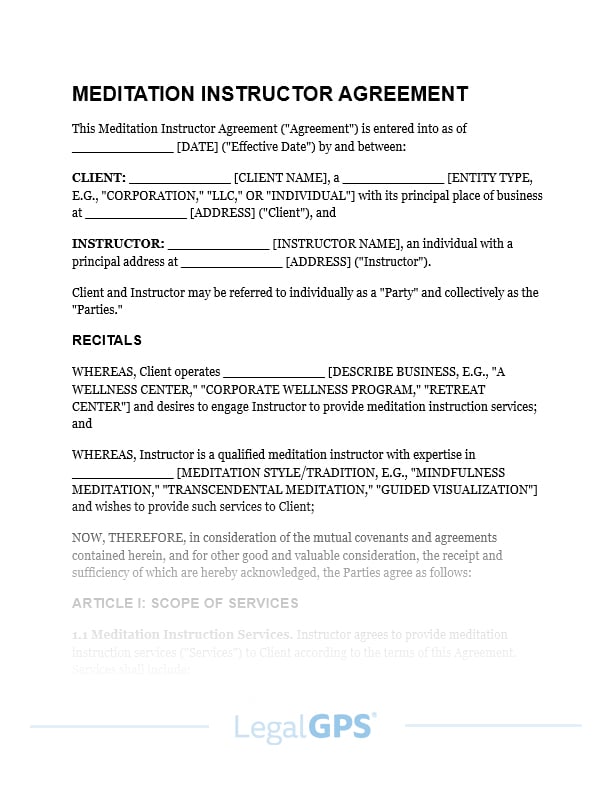 Meditation Instructor Agreement IMAGE