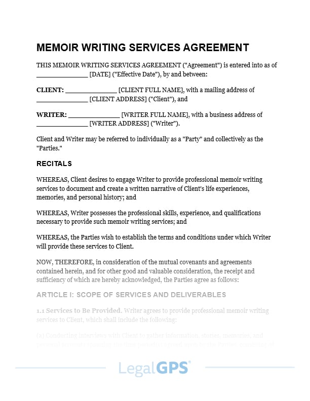 Memoir Writing Services Agreement IMAGE