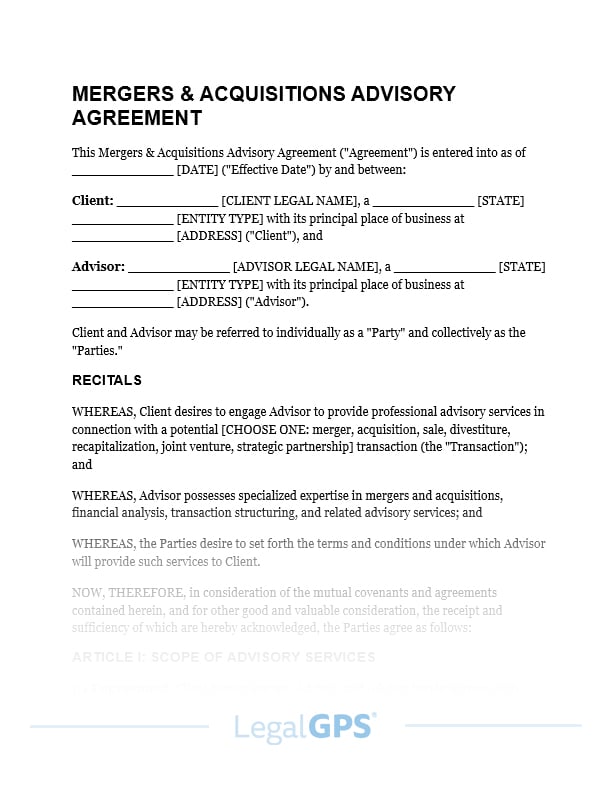 Mergers & Acquisitions Advisory Agreement IMAGE