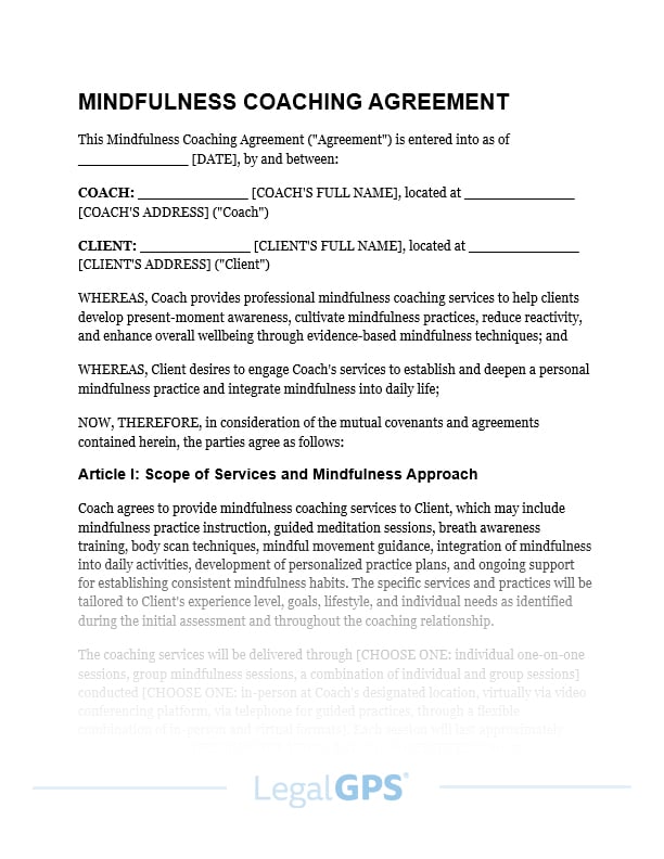 Mindfulness Coaching Agreement IMAGE