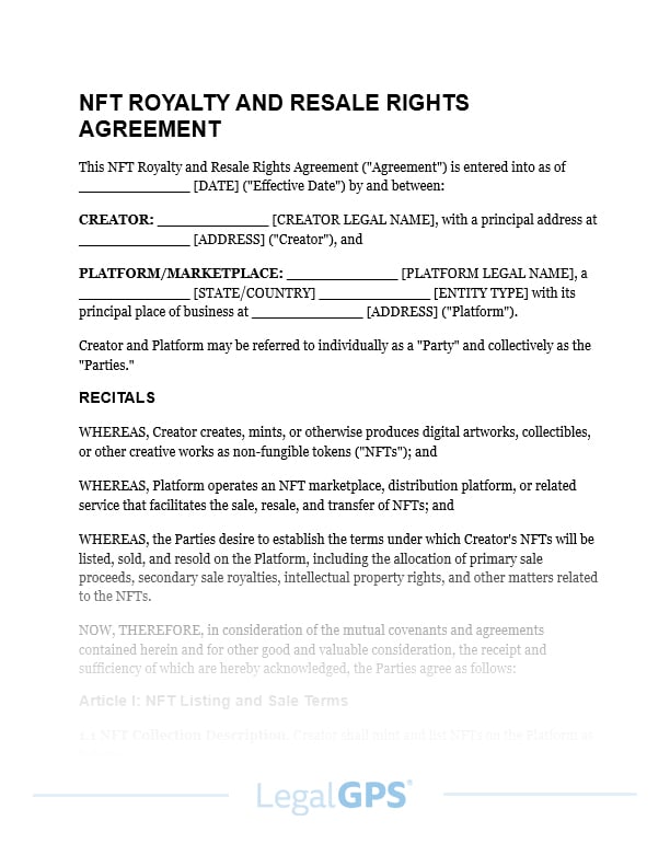 NFT Royalty and Resale Rights Agreement IMAGE