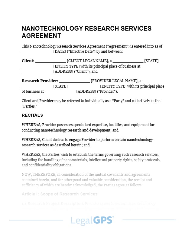 Nanotechnology Research Services Agreement IMAGE