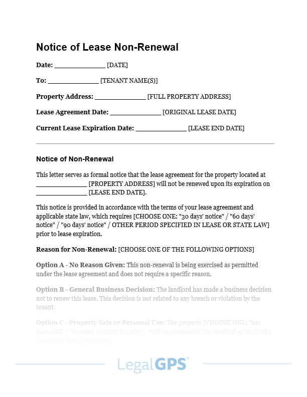 Notice of Lease Non-Renewal IMAGE