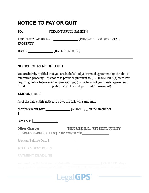 Notice to Pay or Quit (Eviction Notice Form) IMAGE