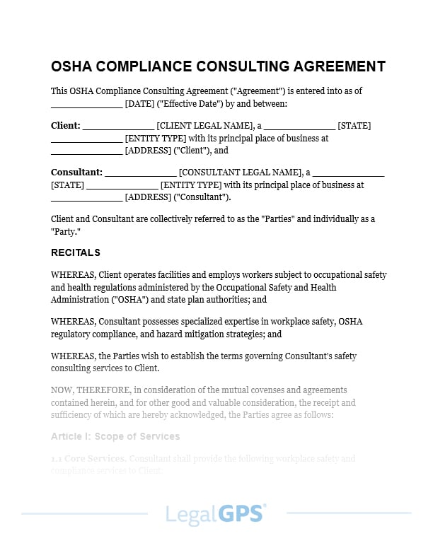 OSHA Compliance Consulting Agreement IMAGE