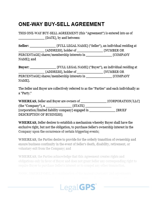 One-Way Buy-Sell Agreement IMAGE