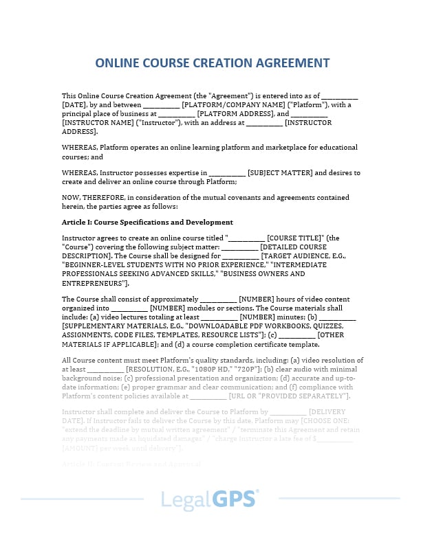 Online Course Creation Agreement IMAGE