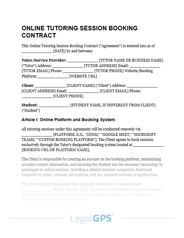Online Tutoring Session Booking Contract IMAGE