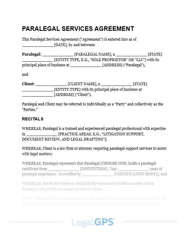 Paralegal Services Agreement IMAGE