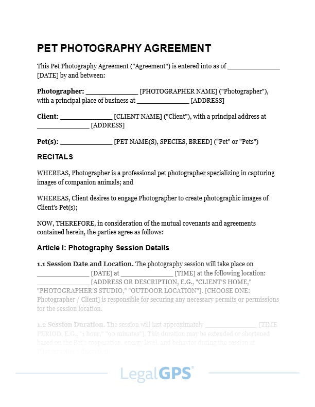 Pet Photography Agreement IMAGE
