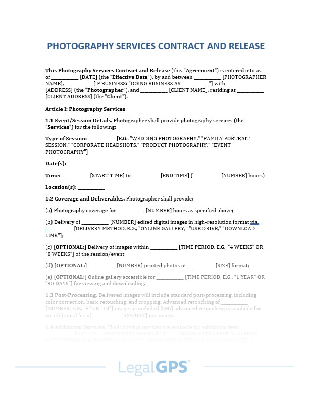 Photography Release and Contract IMAGE