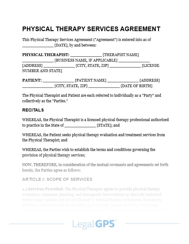 Physical Therapy Services Agreement IMAGE