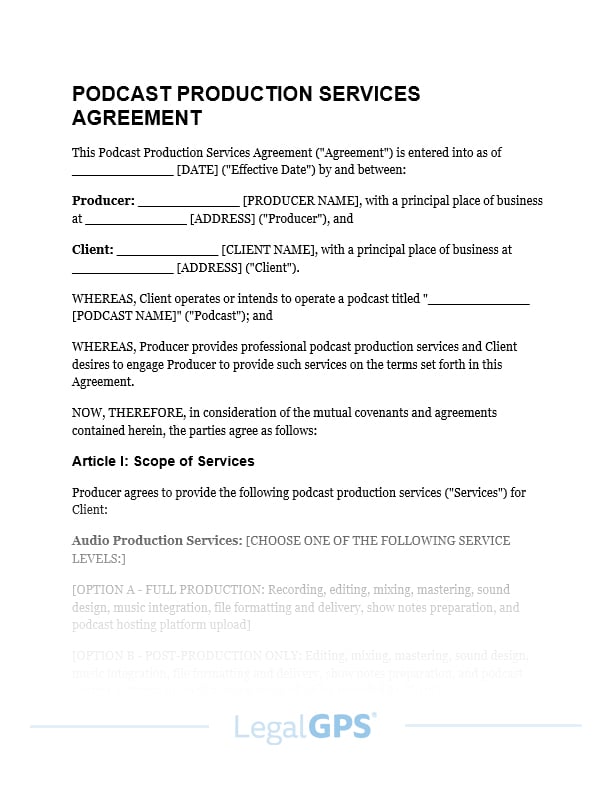 Podcast Production Services Agreement IMAGE