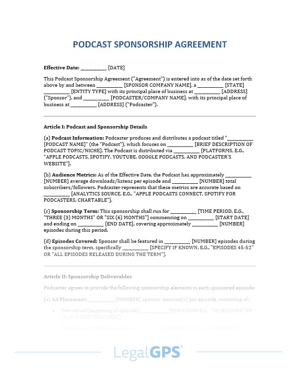 Podcast Sponsorship Agreement IMAGE