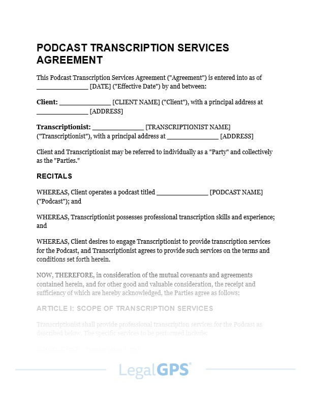 Podcast Transcription Services Agreement IMAGE