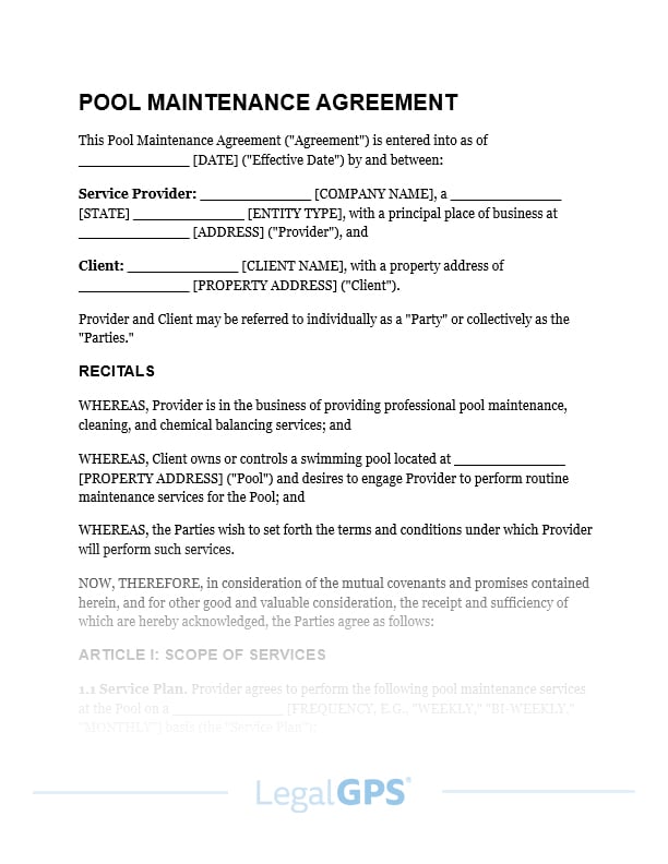 Pool Maintenance Agreement IMAGE